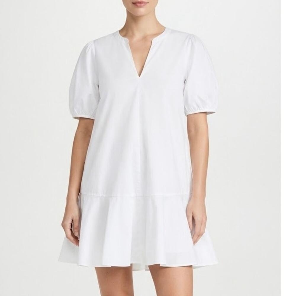 J.Crew White Cotton Poplin Delilah Puff Sleeve Ruffle Hem Mini Dress Size L